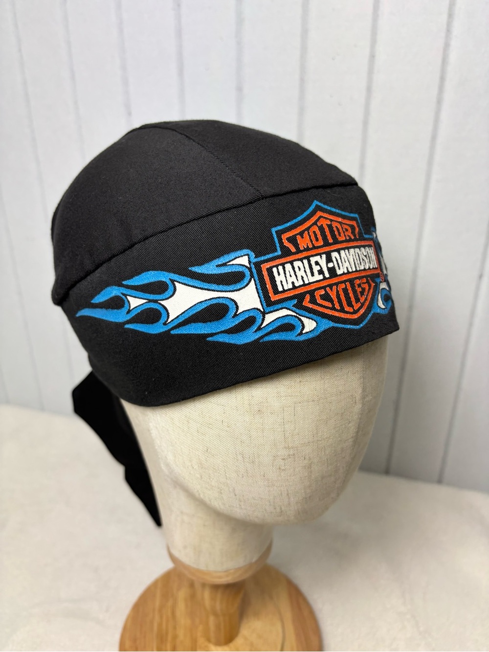 Harley-Davidson Black Bandana Durag with Blue and White Flame OS
